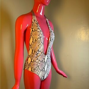 Snakeskin Print Halter Swimsuit